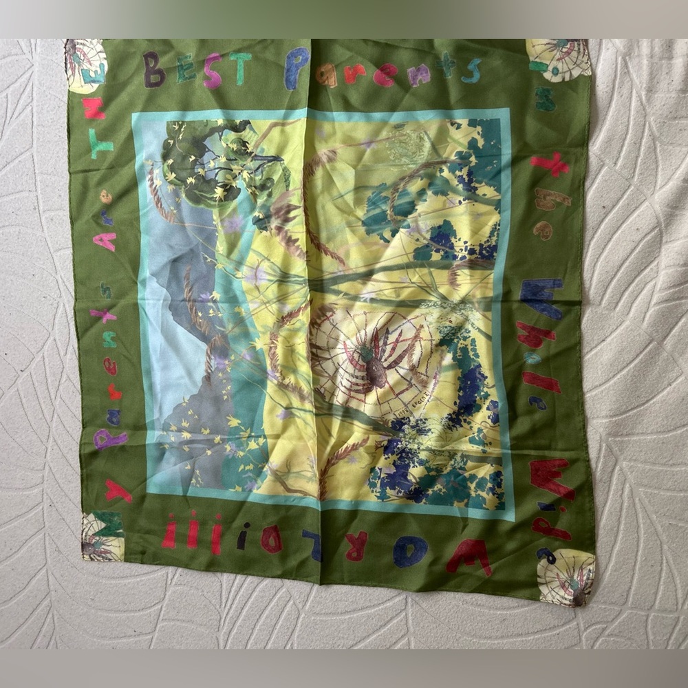VTG The Best Parents of The World 100% Silk Scarf By Eugene.